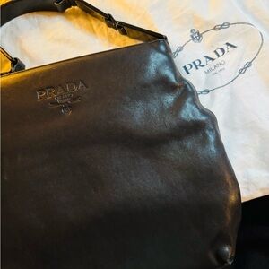 Prada Black Smooth Leather Shoulder bag with Embossed Logo